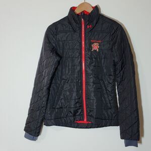 Vtg UA Under Armour Black MD Terps Full-Zip Jacket Quilted Semi-Fitted Storm SM